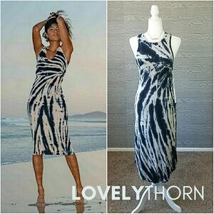 YFB // super soft stretch ribbed tie dye midi tank dress